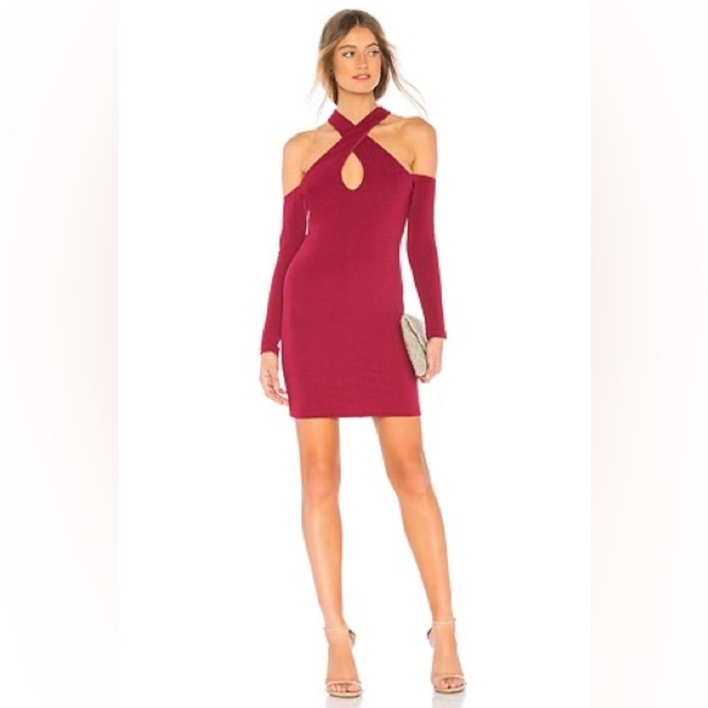 NBD Dominique Elegant Burgundy Off-Shoulder Dress